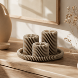 Rille – 3 lysholdere med matchende bakke