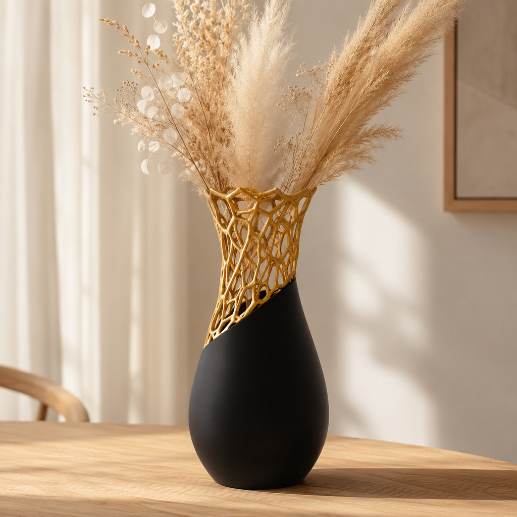Vira – skulpturel vase med gylden krone