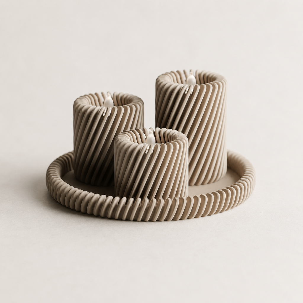 Rille - 3 lysholdere med matchende bakke