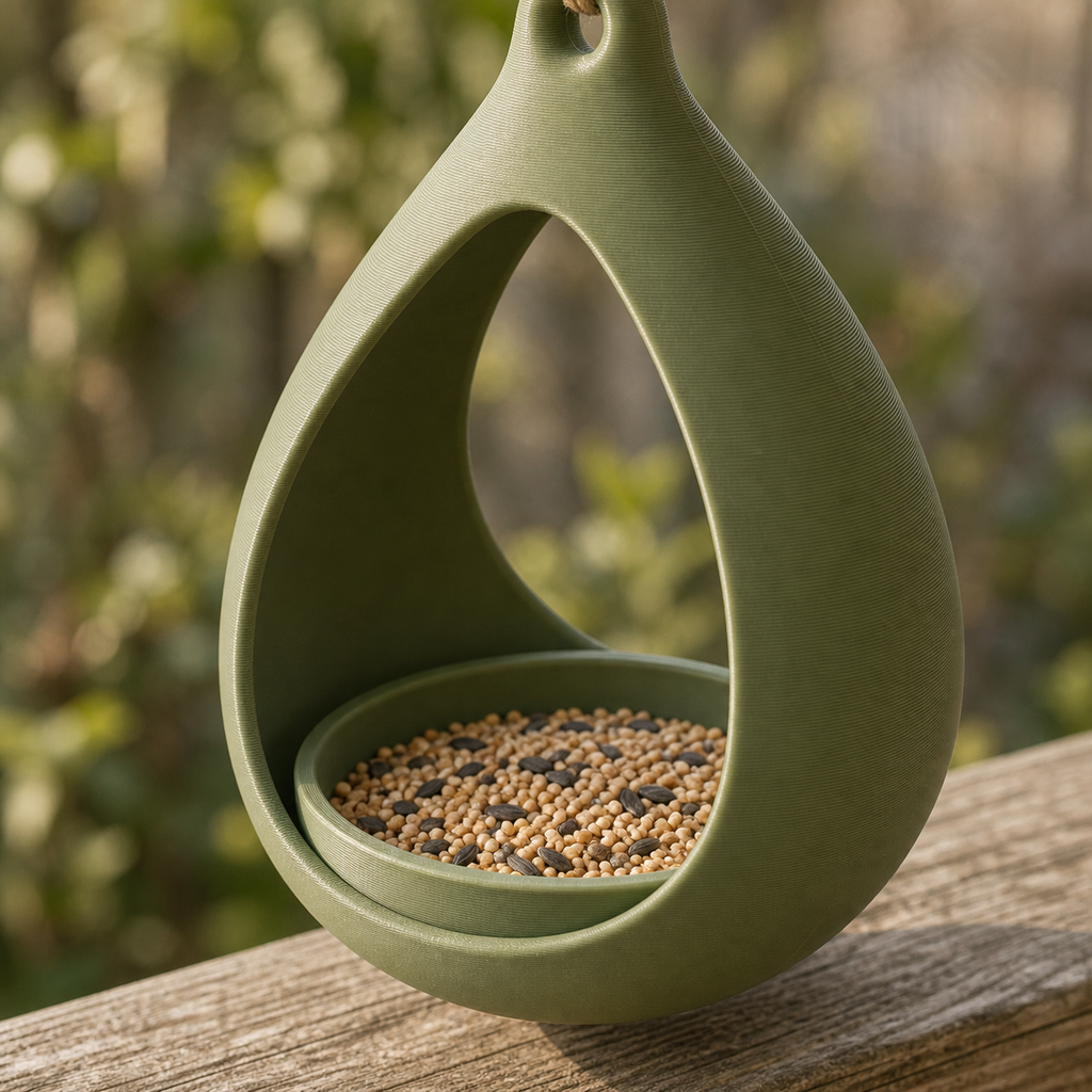 Detalje af Draabe fuglefoderhus i Olive Green med fuglefroe