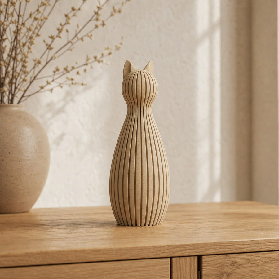 Freja kattestatue i et roligt Japandi hjem