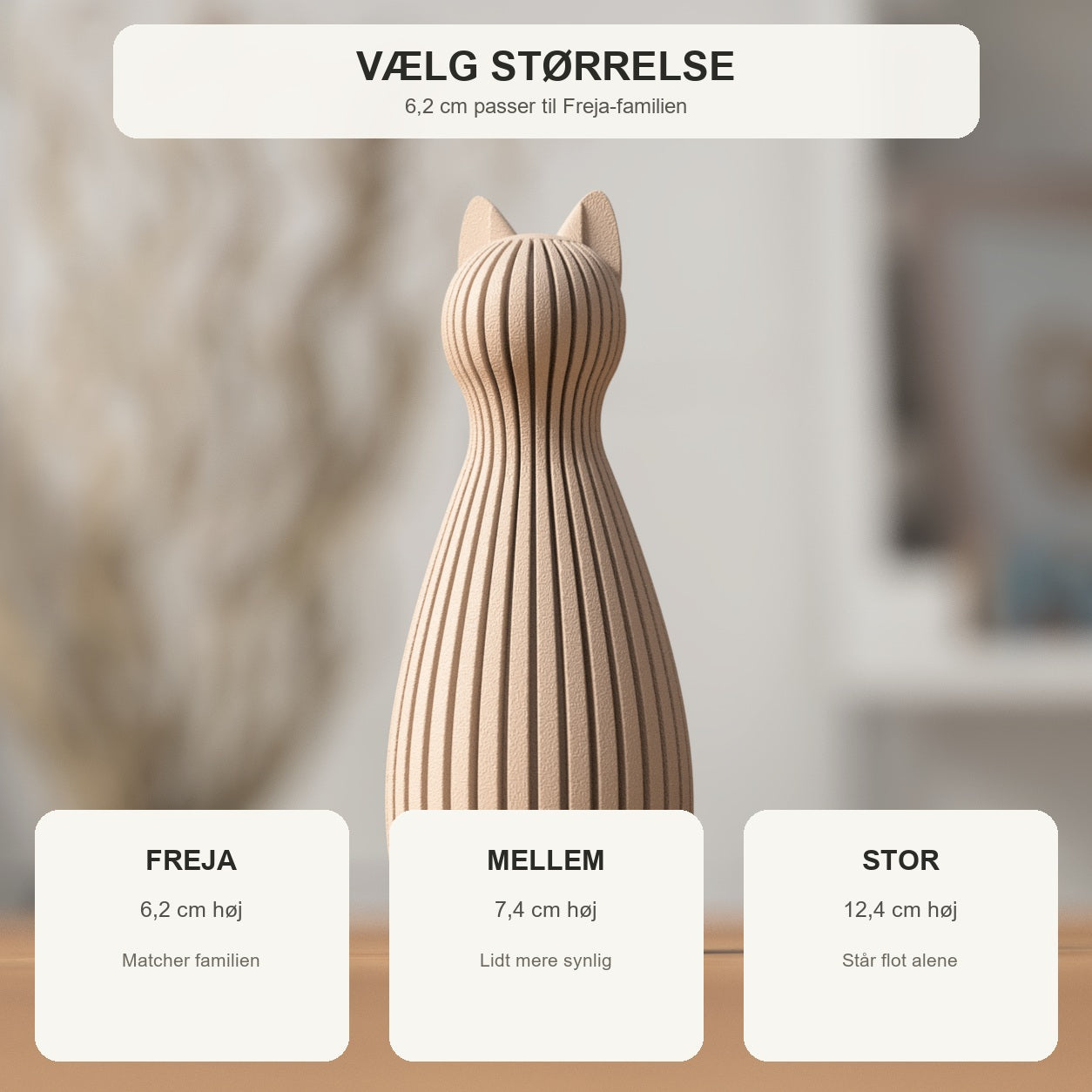 Størrelsesguide til Freja kattestatuen