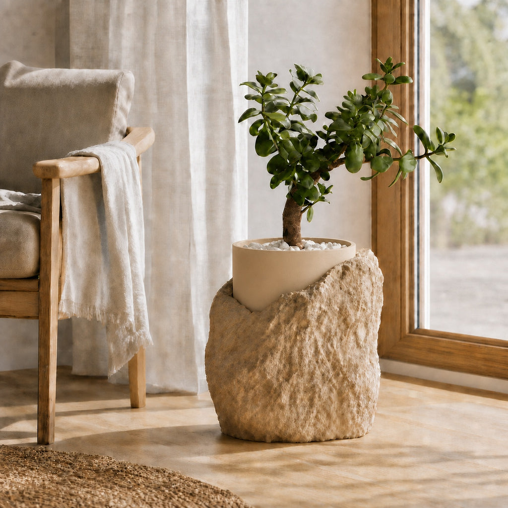 Klippe plantepotte med indsats i Desert Tan