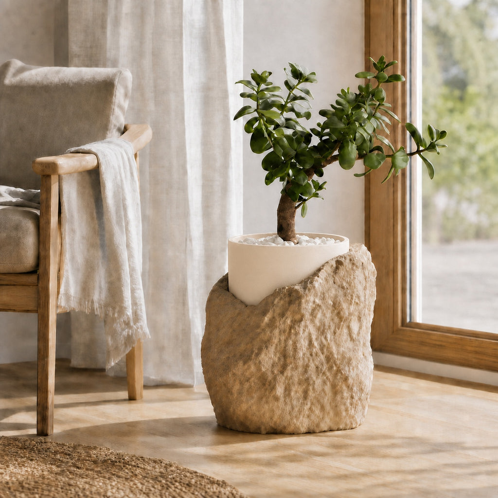Klippe plantepotte med indsats i Ivory white