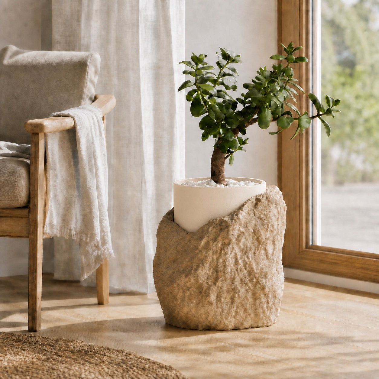 Klippe plantepotte med indsats i Ivory white