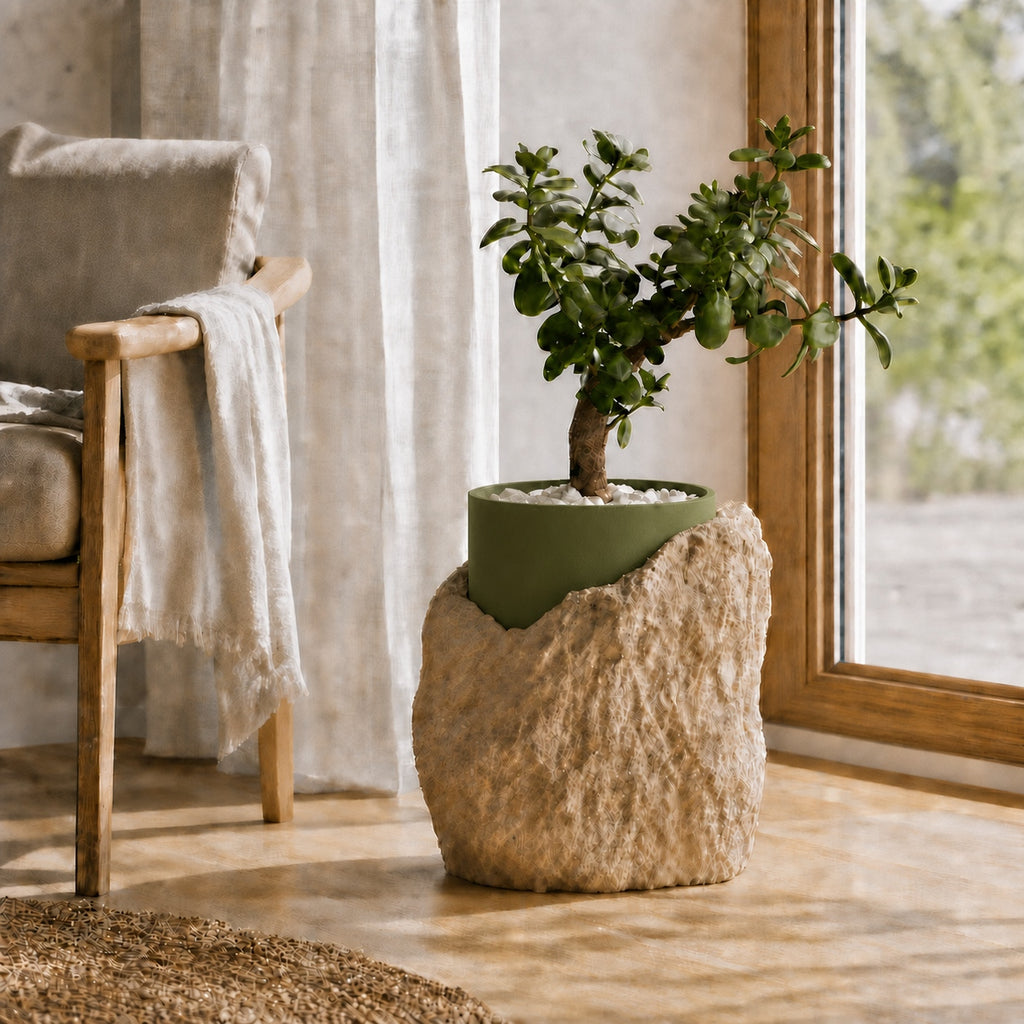 Klippe plantepotte med indsats i Olive Green