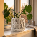 Moor organisk plantepotte med underskÃ¥l i prikket White Marble PLA