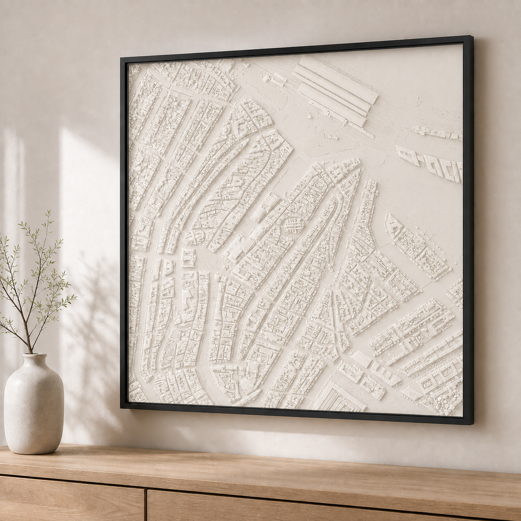 Amsterdam – 3D-bykort – Hvid udførelse