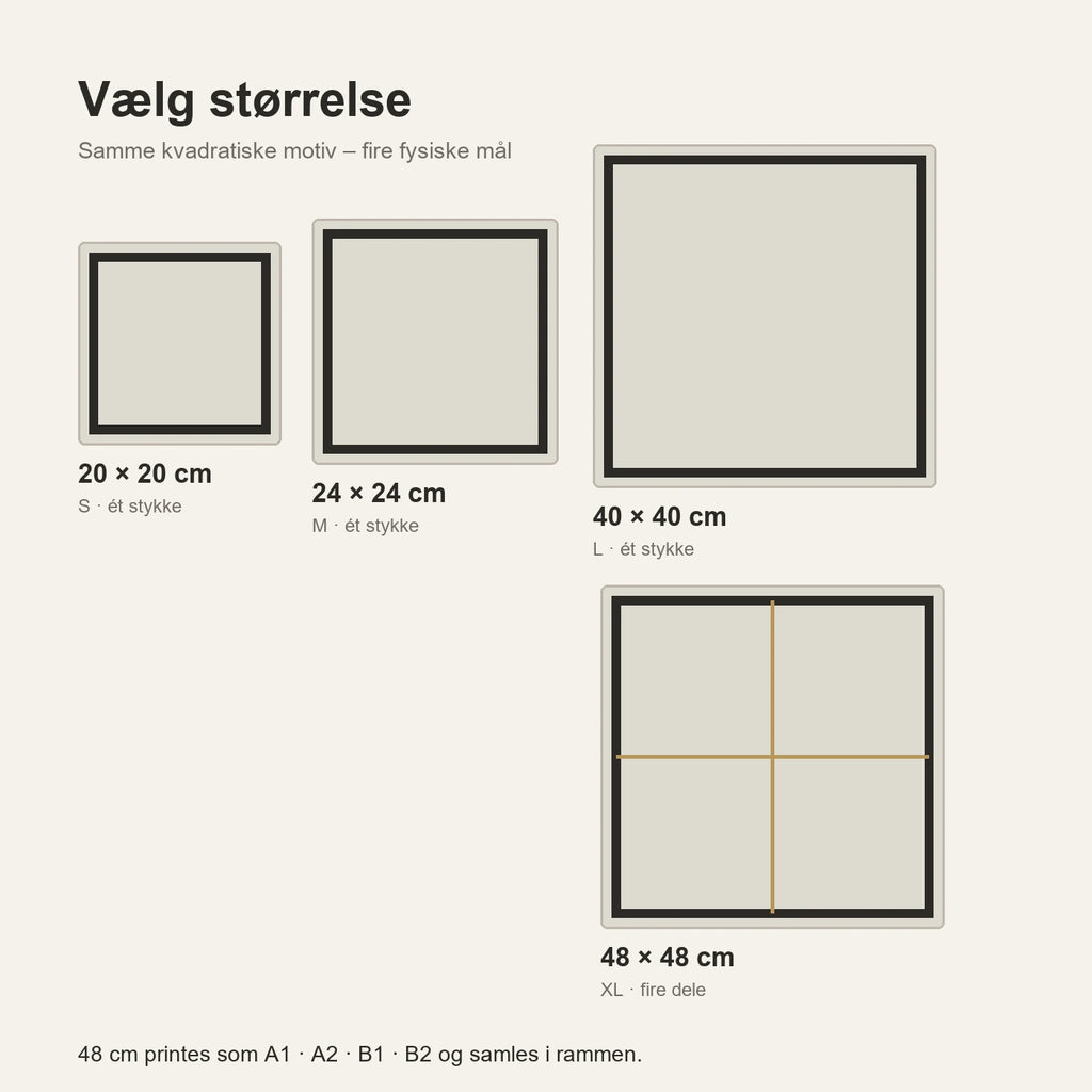 Størrelsesguide for 3D-bykort: 20, 24, 40 og 48 cm