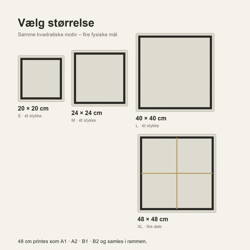 Størrelsesguide for 3D-bykort: 20, 24, 40 og 48 cm