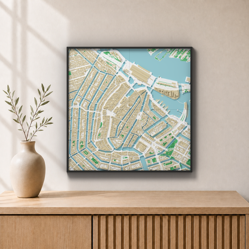 Amsterdam – 3D-bykort, 44 × 44 cm, farve