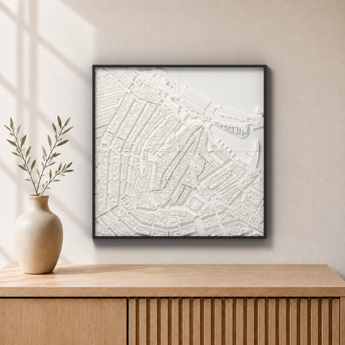 Amsterdam – 3D-bykort, 44 × 44 cm, hvid