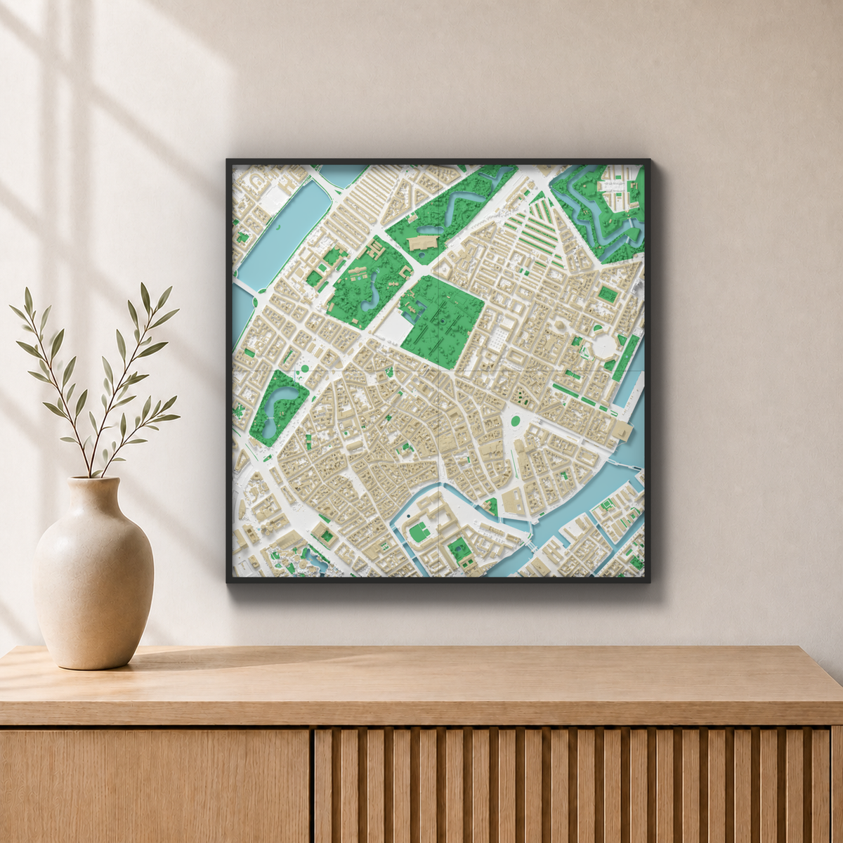 København · 44 × 44 cm · Farvet 3D-bykort