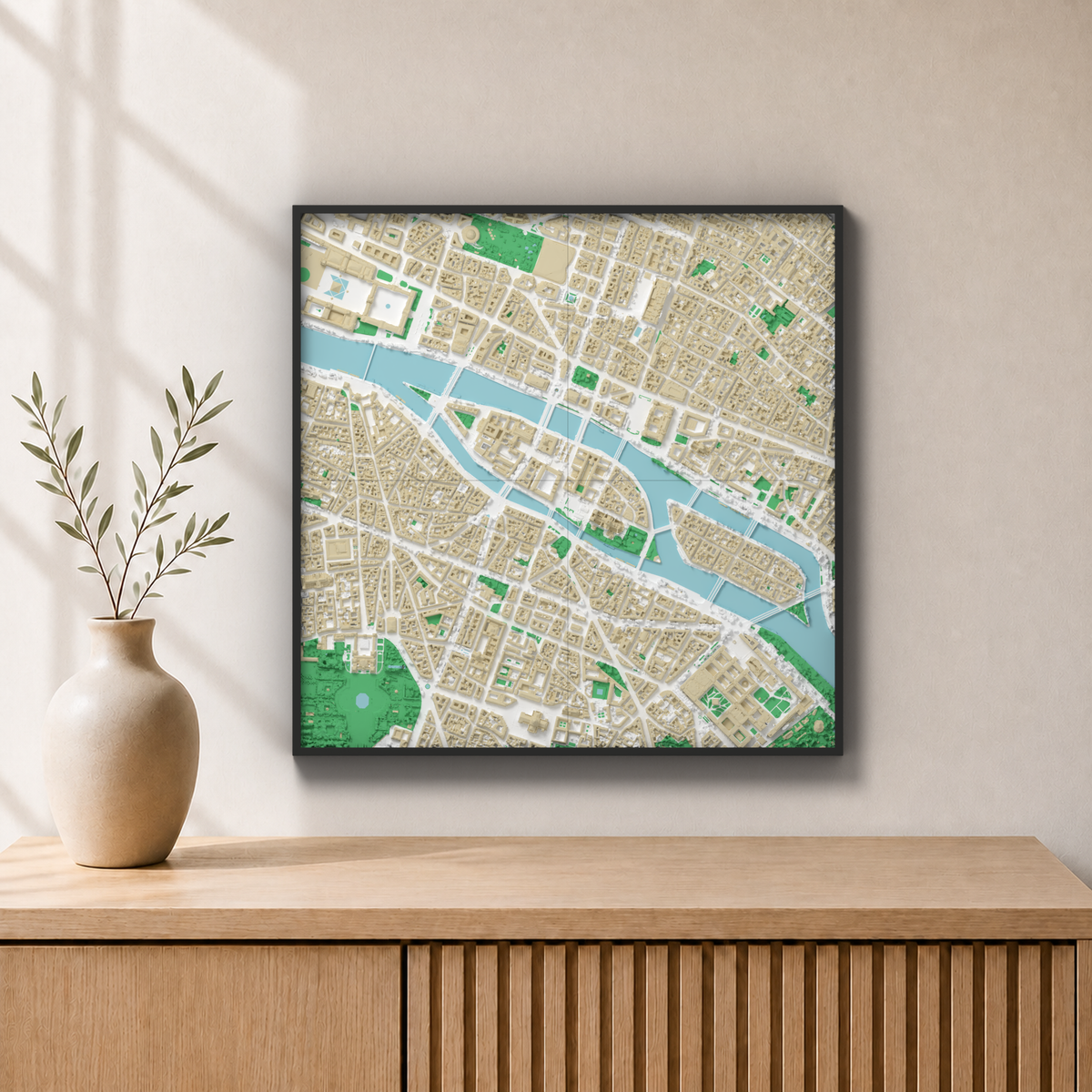 Paris · 44 × 44 cm · Farvet 3D-bykort