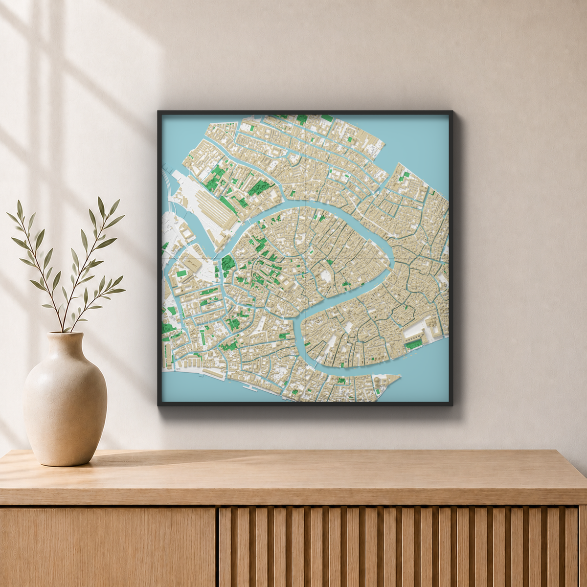 Venedig · 44 × 44 cm · Farvet 3D-bykort