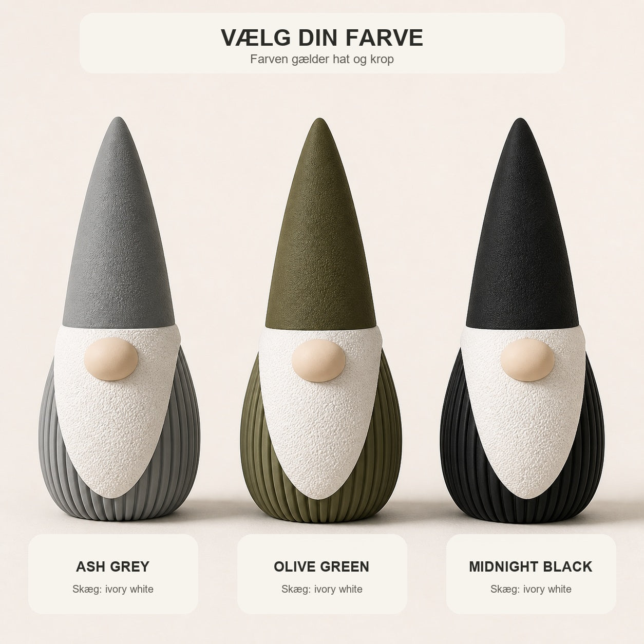 Farveguide til Nordbo: Ash Grey, Olive Green og Midnight Black