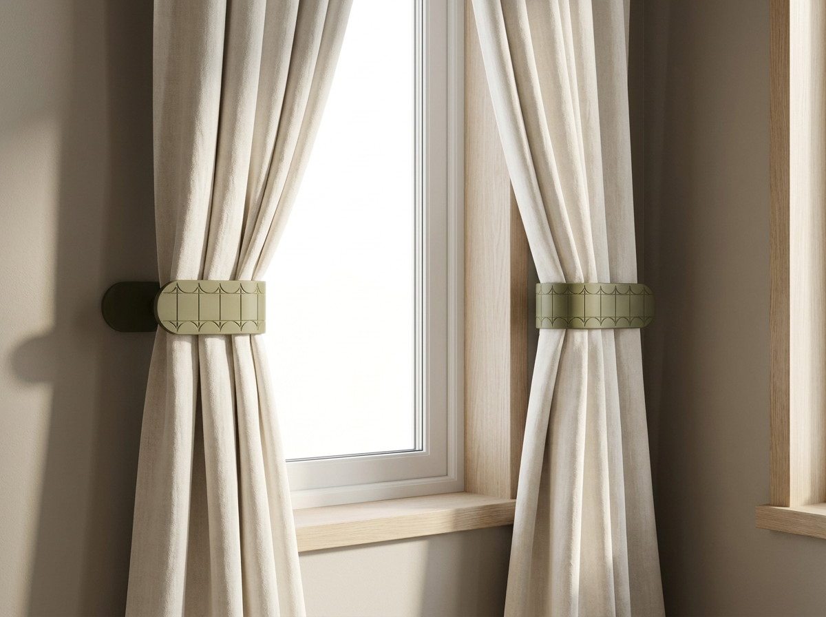Favn Mid-Century Grid gardinholdere i Olive Green – miljøbillede 1