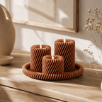 Rille - 3 lysholdere med matchende bakke - Copper Brown Metallic