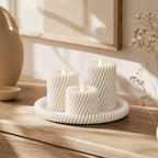 Rille - 3 lysholdere med matchende bakke - Ivory white