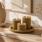 Rille - 3 lysholdere med matchende bakke - Silk Gold