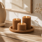 Rille - 3 lysholdere med matchende bakke - Wood