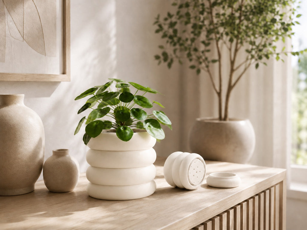 Ringa plantepotte med draenbund i Ivory white
