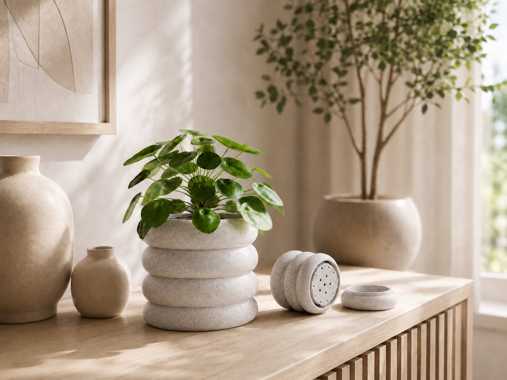 Ringa plantepotte i prikket White Marble PLA