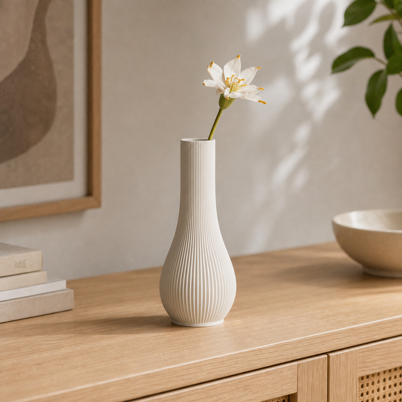 Siv – rillet soliflore-vase med indsats