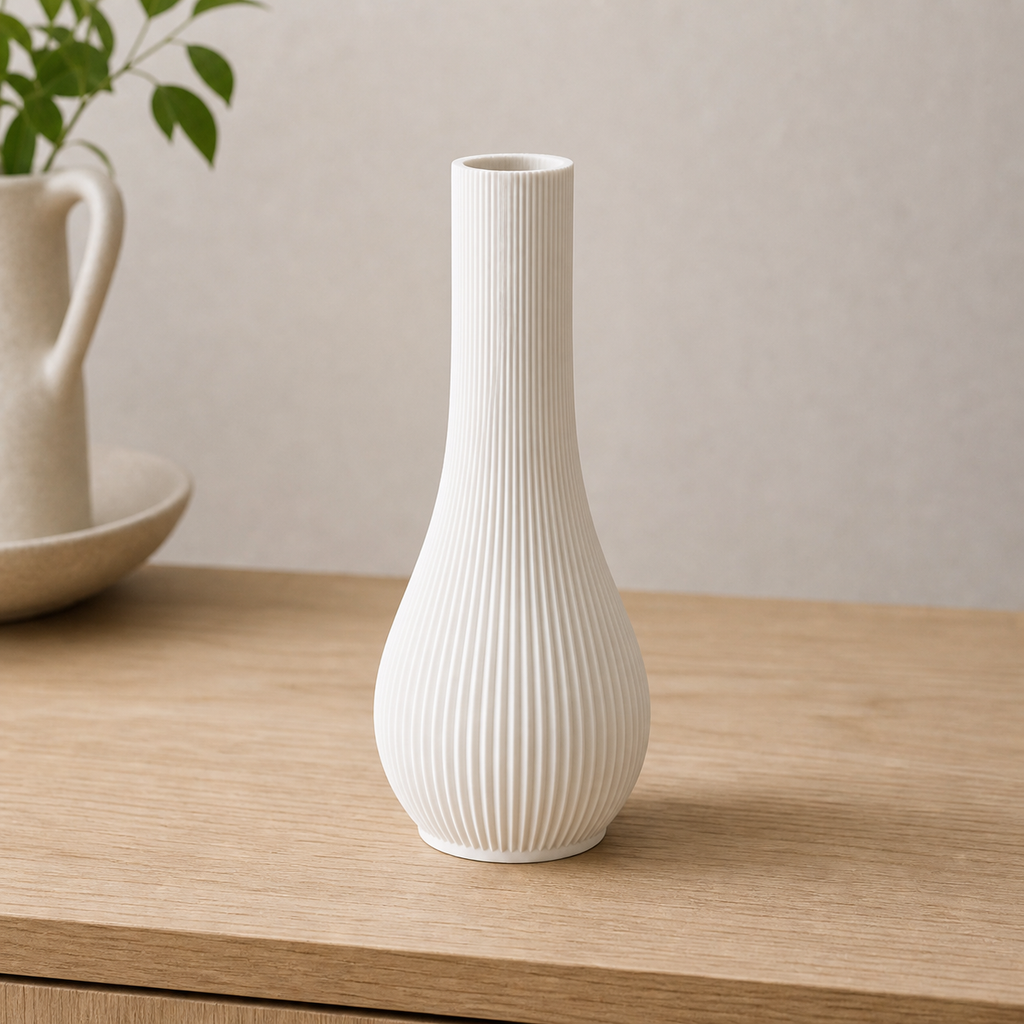 Siv rillet soliflore-vase i Ivory white