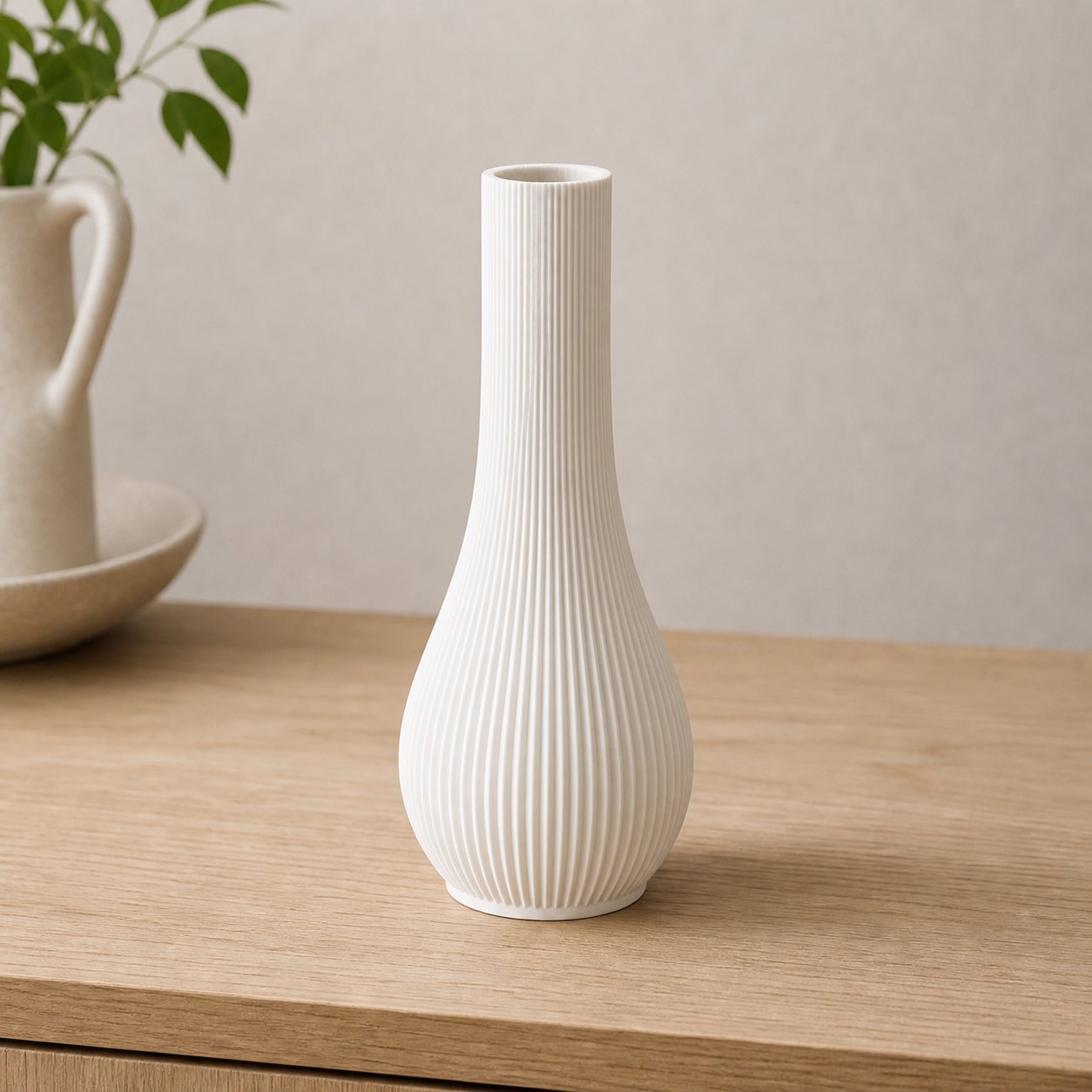Siv rillet soliflore-vase i Ivory white