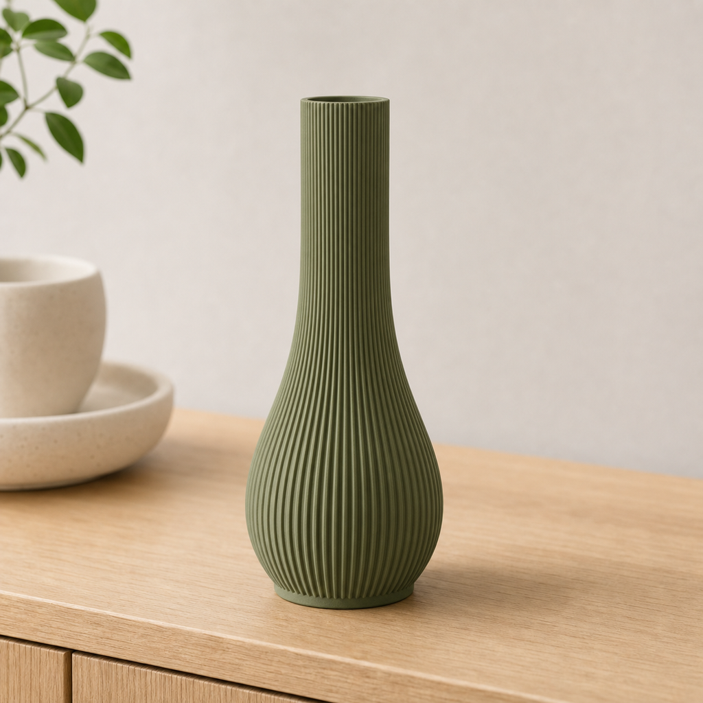 Siv rillet soliflore-vase i Olive Green