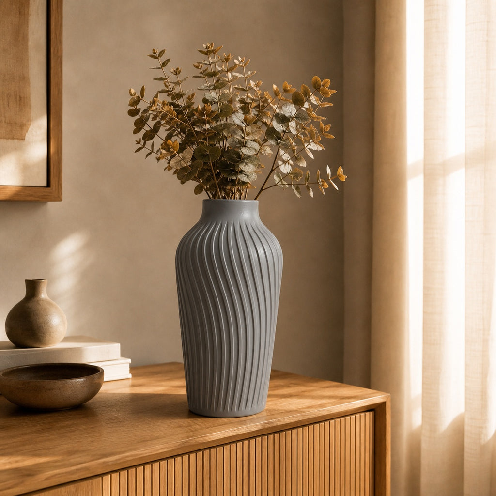 Runa rillet vase i Ash Grey
