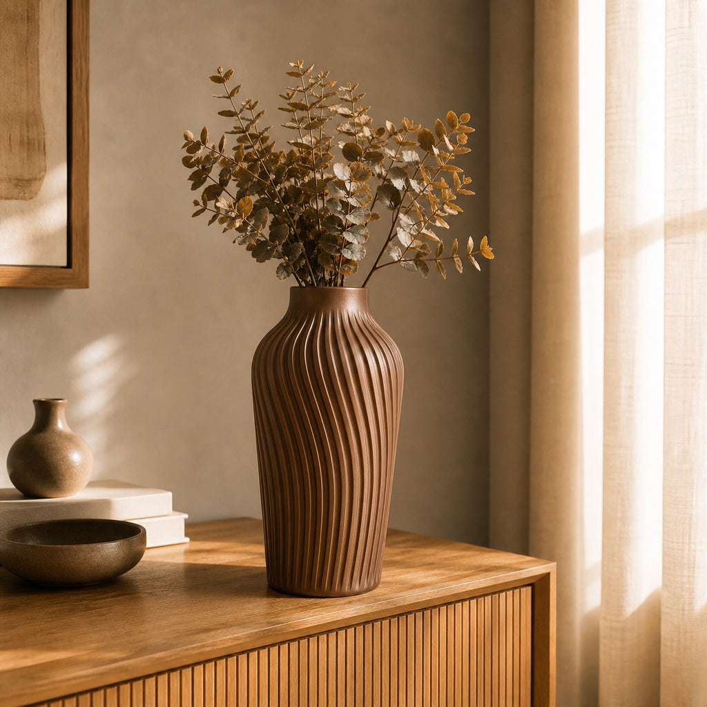 Runa rillet vase i Copper Brown Metallic