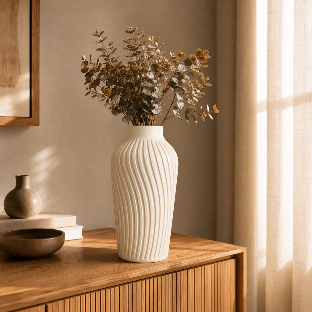 Runa rillet vase i Ivory white