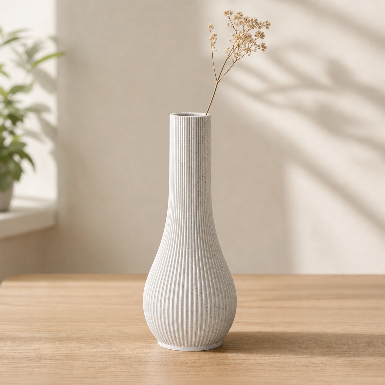 Siv rillet soliflore-vase i White Marble PLA med prikket filament
