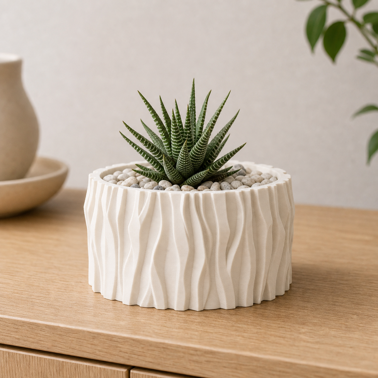 Stubbe boelget plantepotte i Ivory white